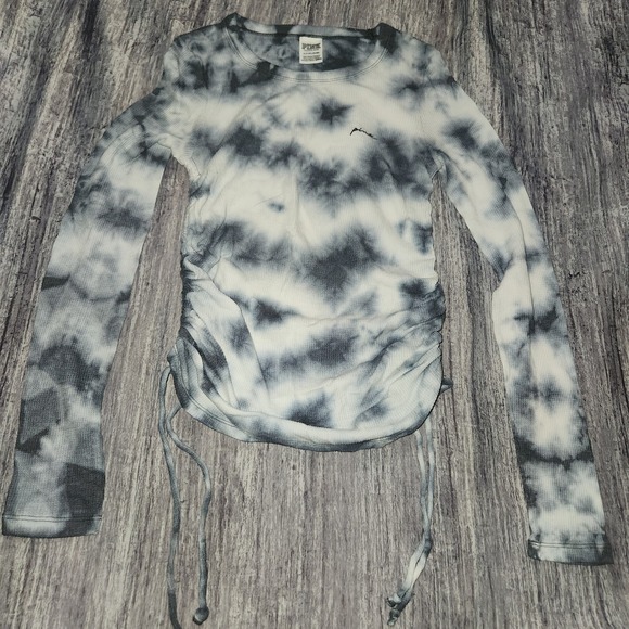 PINK Victoria's Secret Tops - PINK Victoria's Secret Tie Dye Waffle Knit Long Sleeve Cinched Top